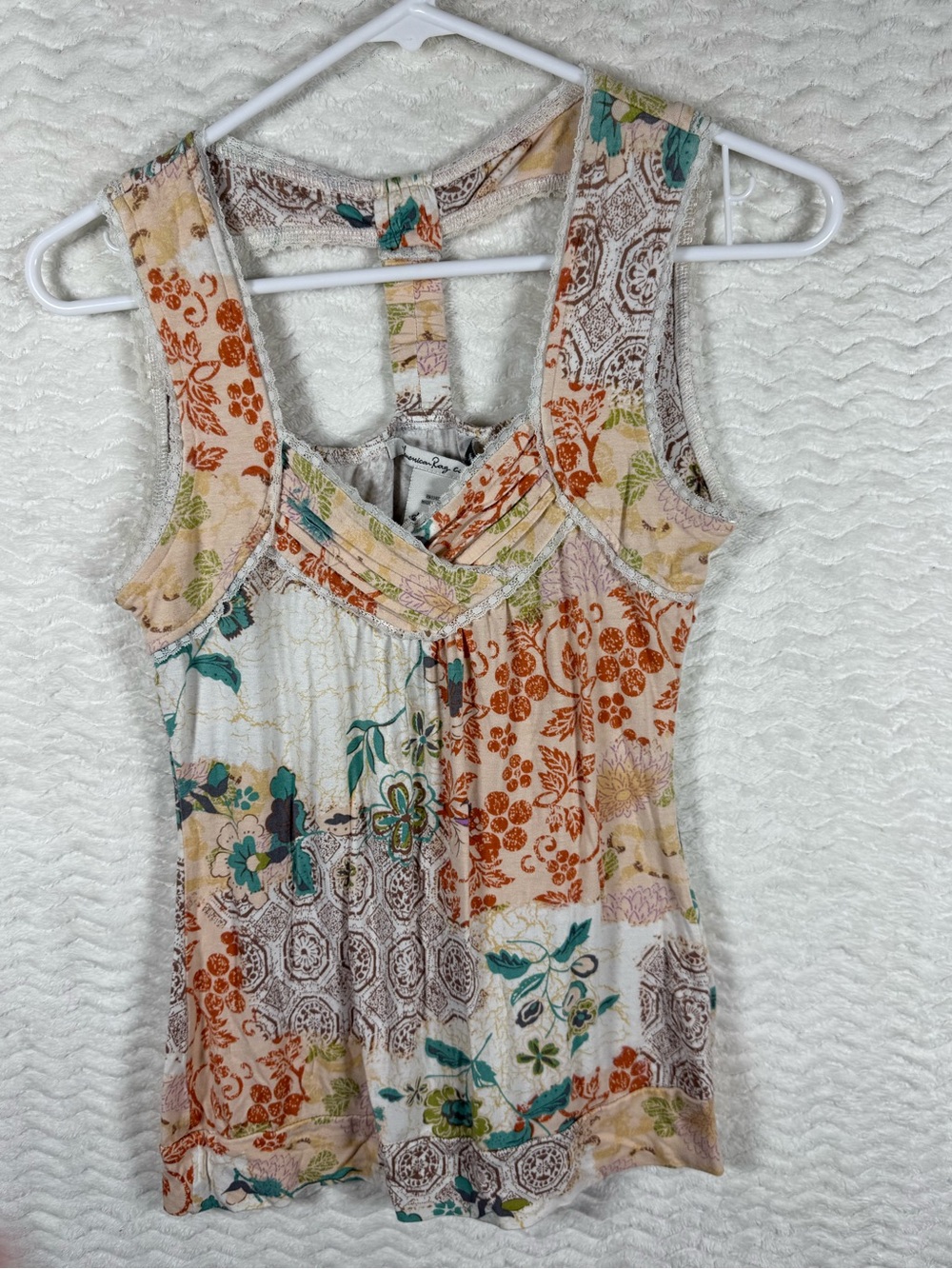 American Rag Floral Patchwork Racerback Tank in Cream, Rust, Teal